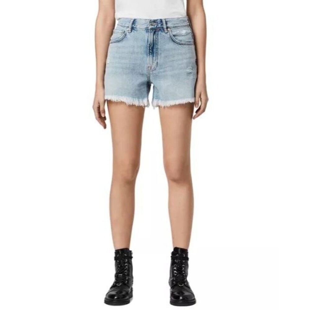 All saints Yanni Denim High Waist Cut-off Shorts Women's Plus Size 27